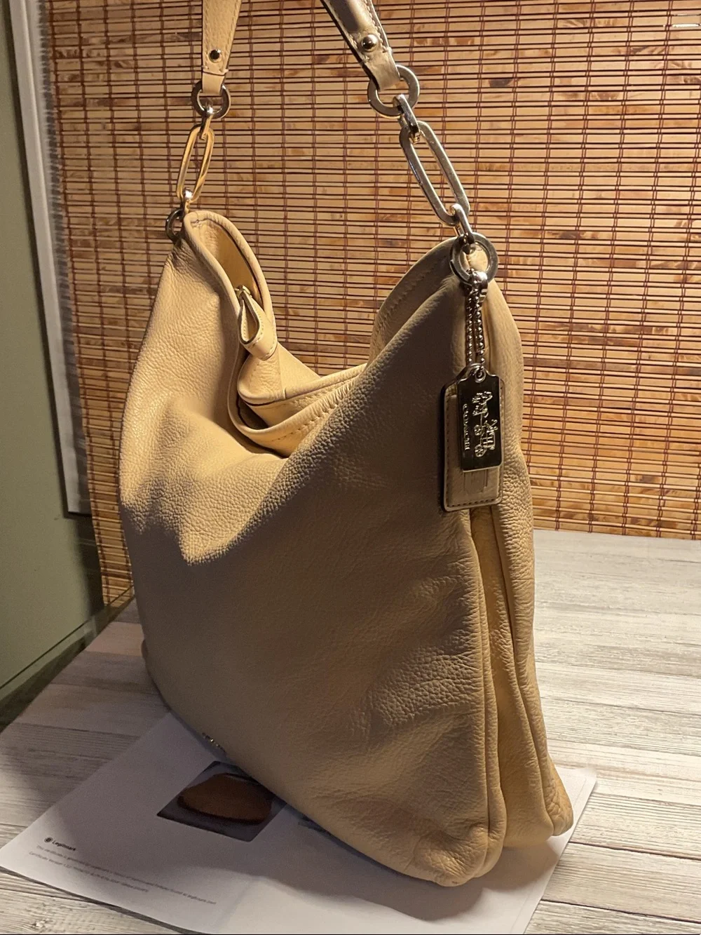 2013 27858 COACH MADISON PEBBLED LEATHER HOBO PURSE HANDBAG In TAN
